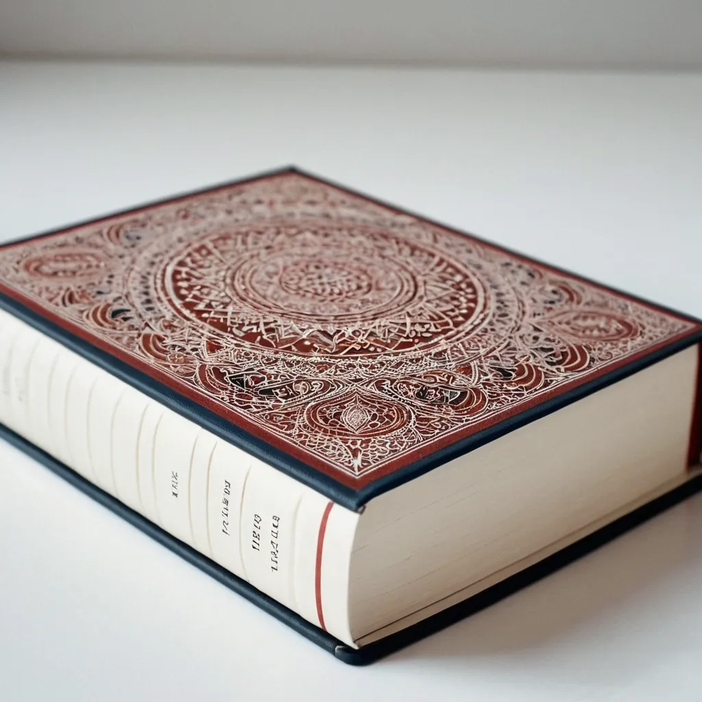detailed photo of white book with golden geometrical pattern