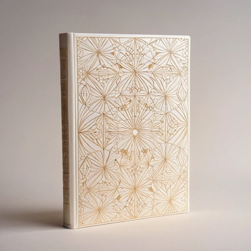 detailed photo of white book with golden geometrical pattern