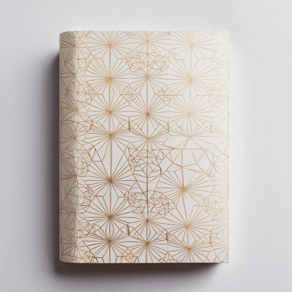detailed photo of white book with golden geometrical pattern