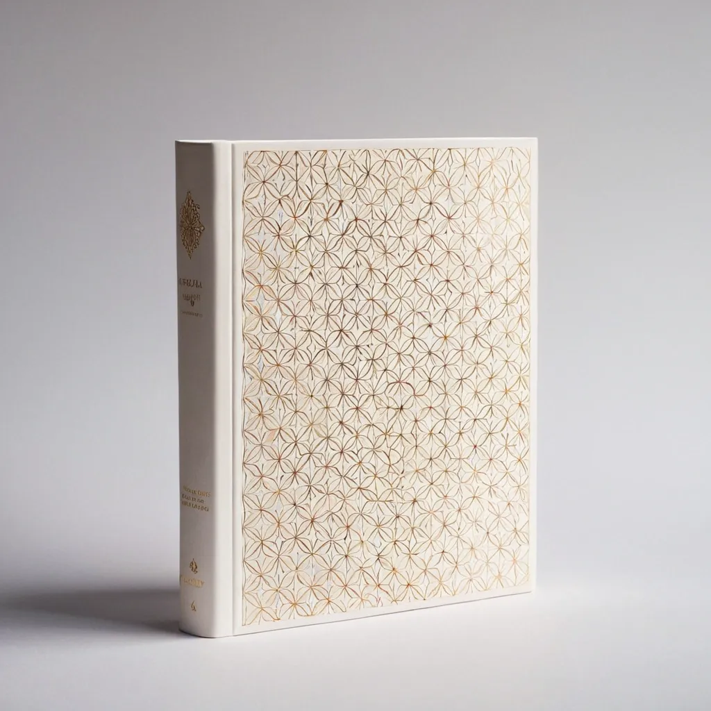 detailed photo of white book with golden geometrical pattern