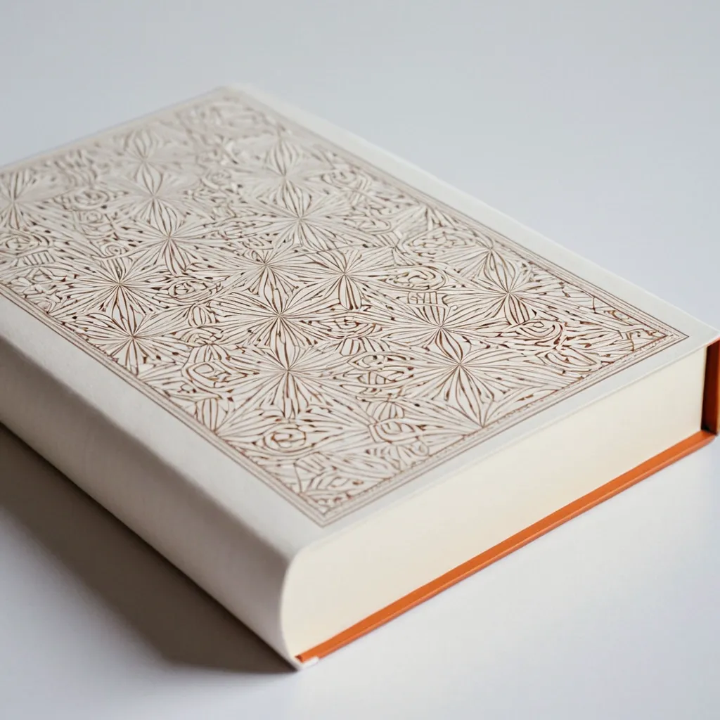 detailed photo of white book with golden geometrical pattern