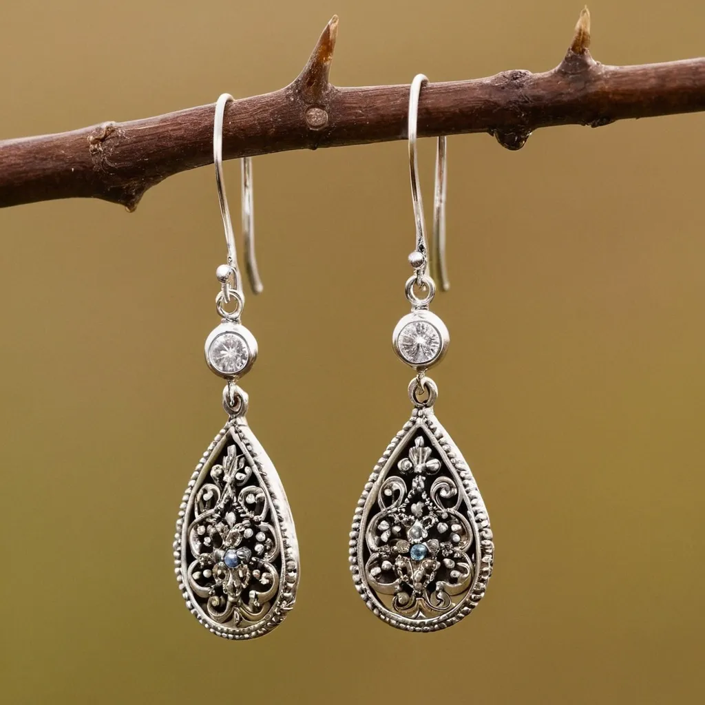 detailed photo of silver earrings