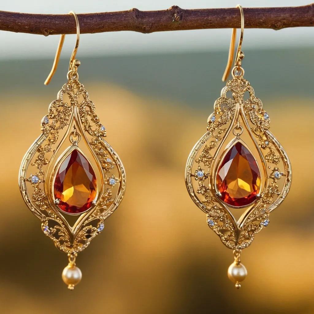 detailed photo of golden earrings