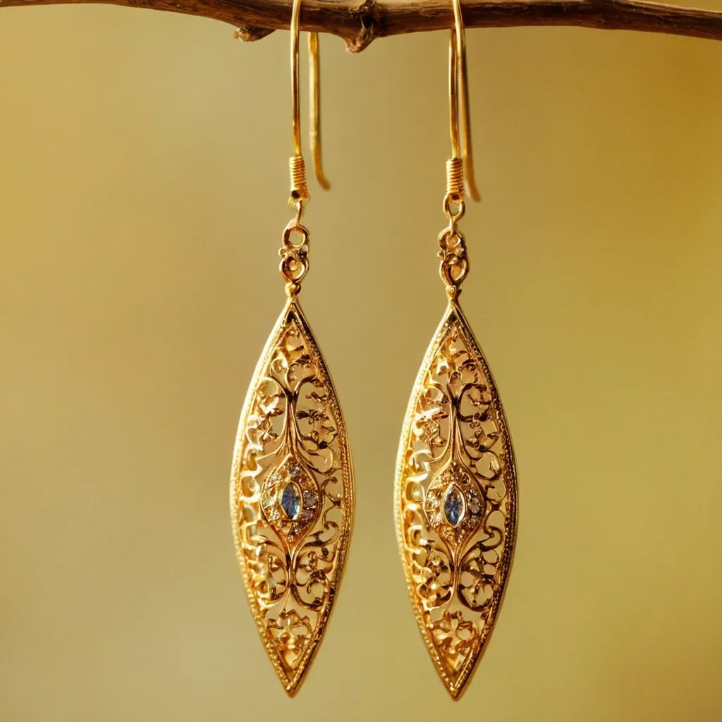 detailed photo of golden earrings