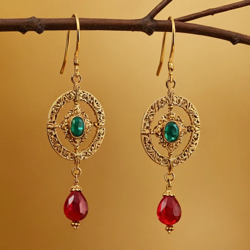 detailed photo of golden earrings