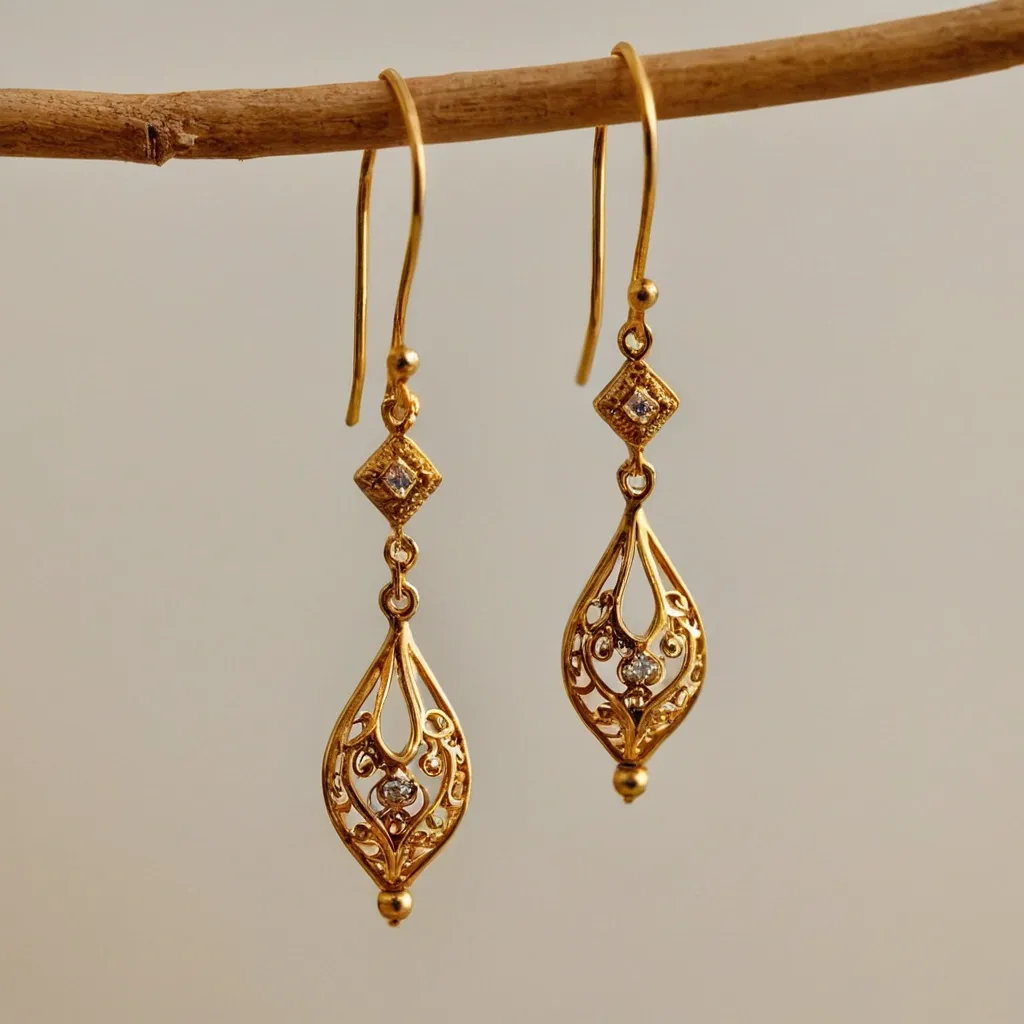detailed photo of golden earrings