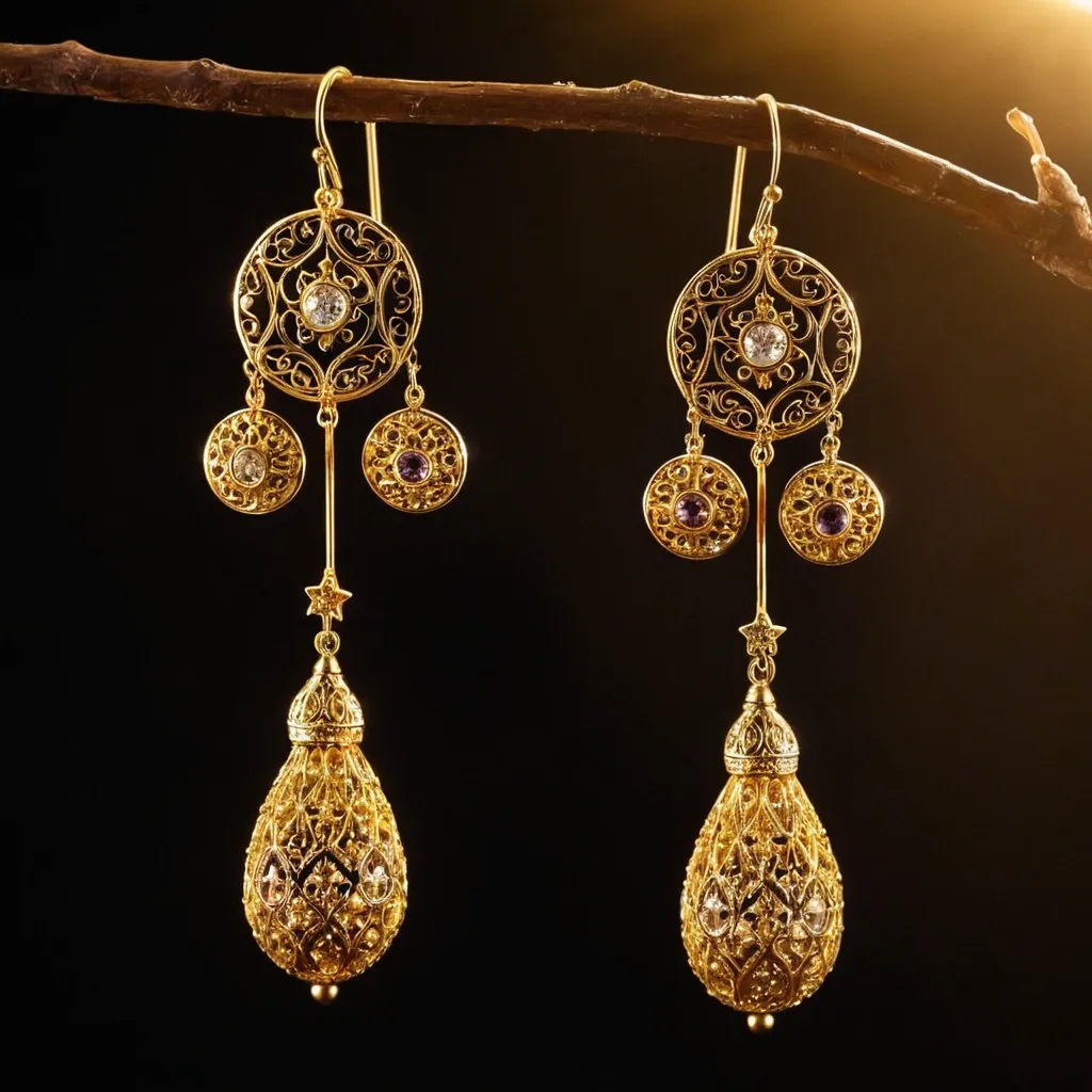 detailed photo of golden earrings