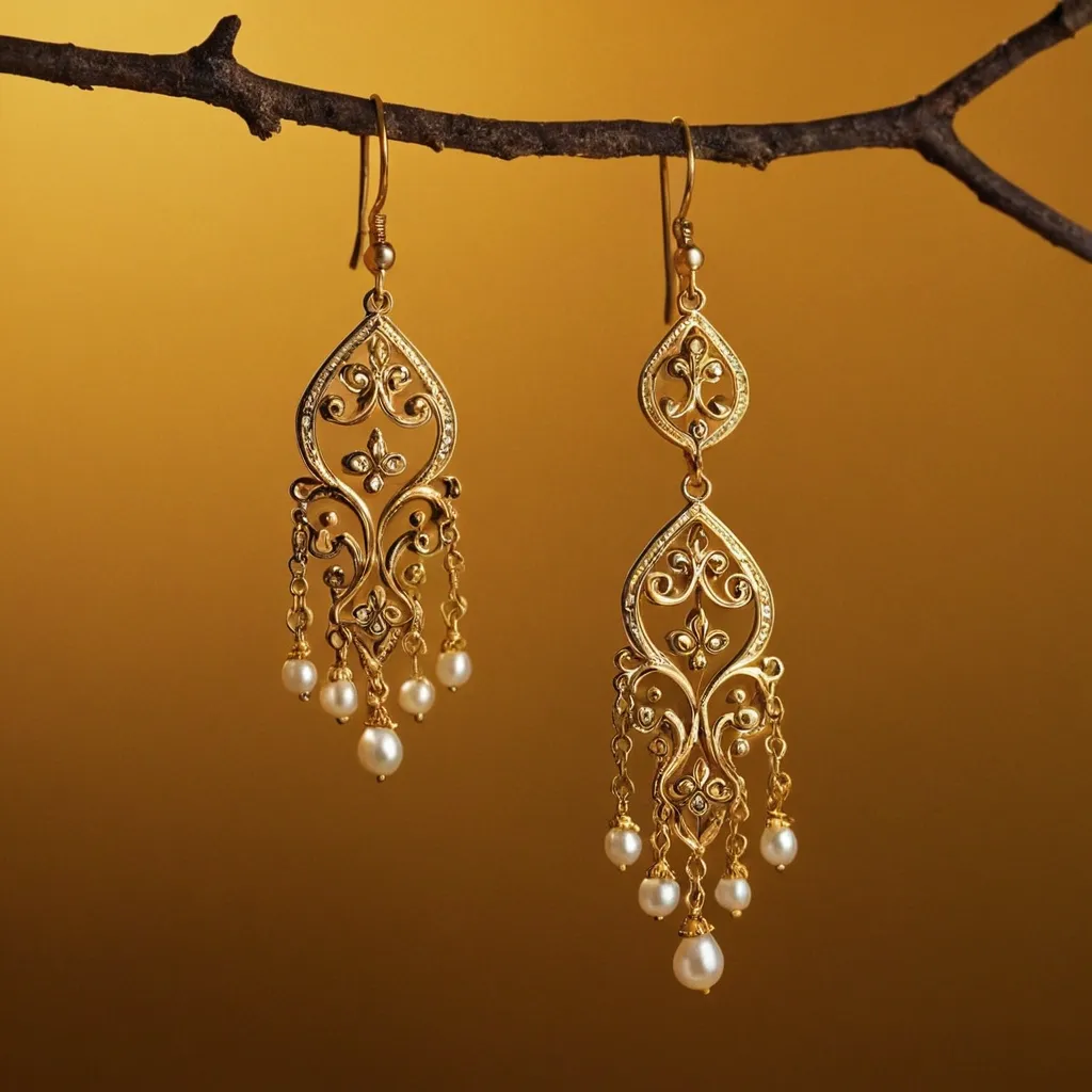 detailed photo of golden earrings