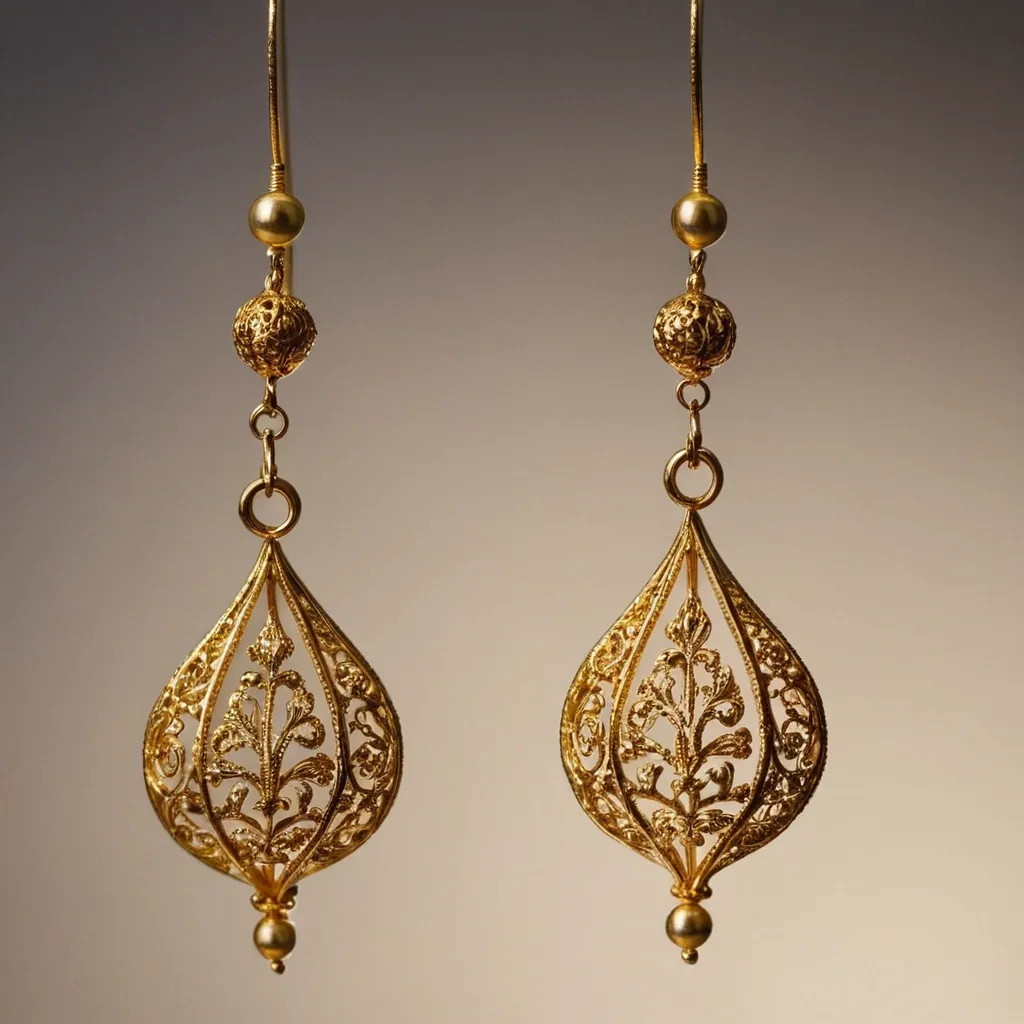 detailed photo of golden earrings