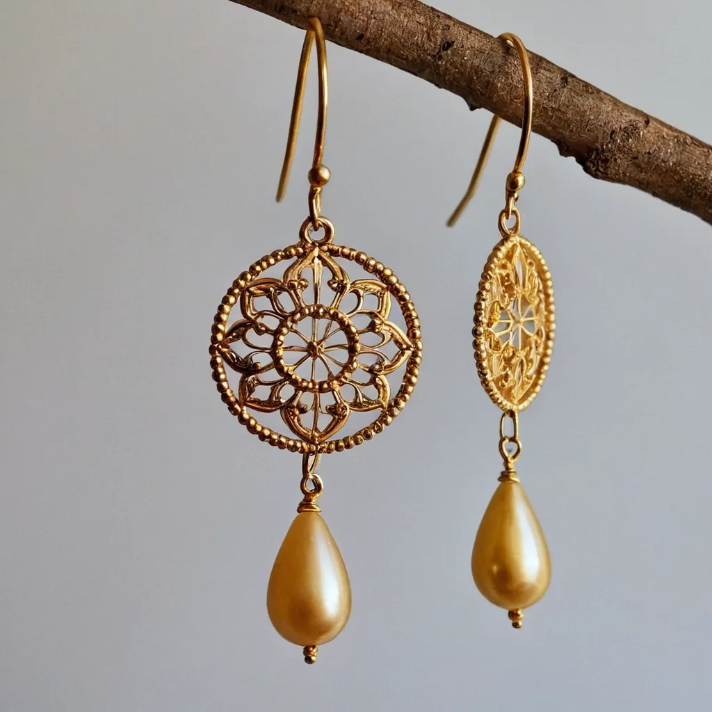 detailed photo of golden earrings
