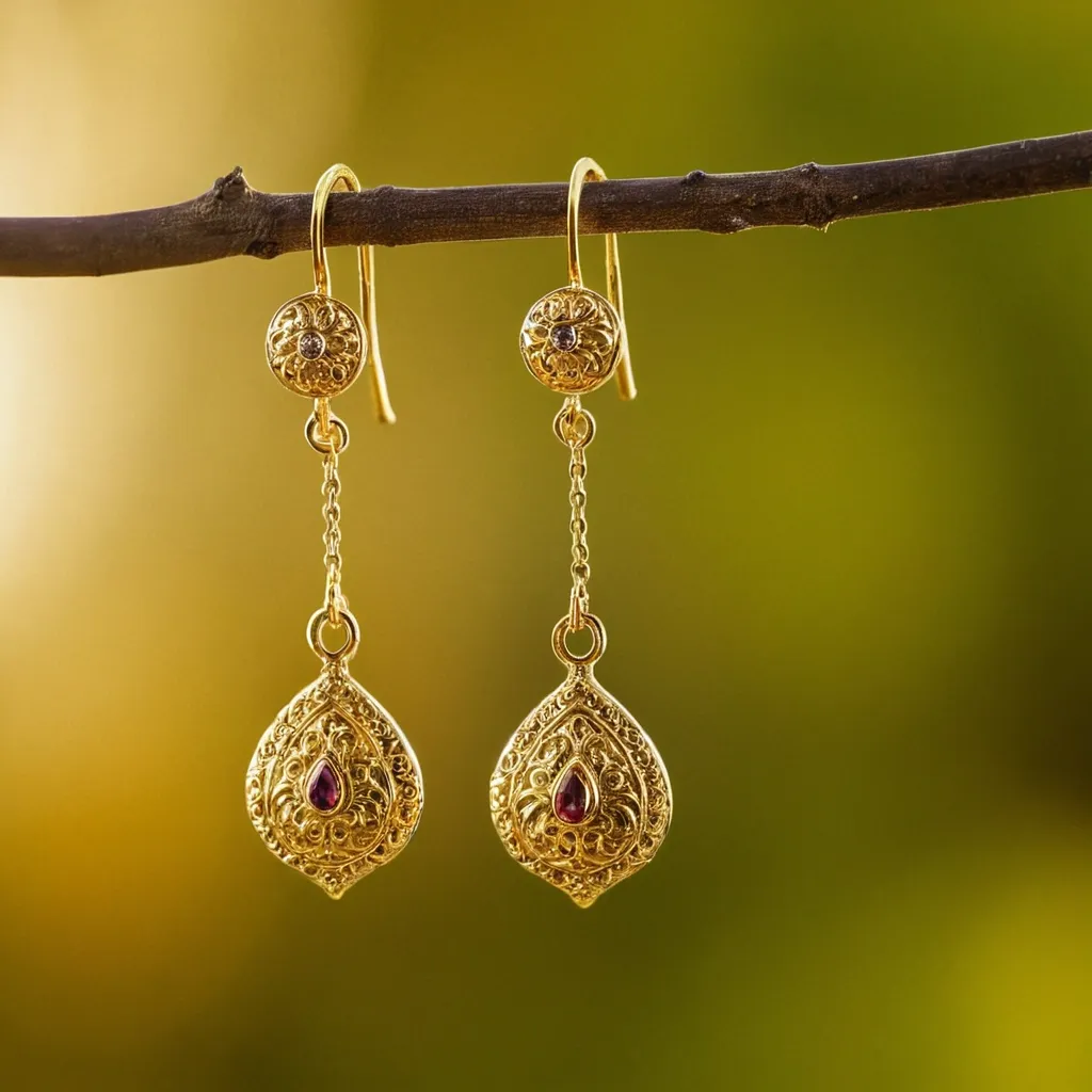detailed photo of golden earrings
