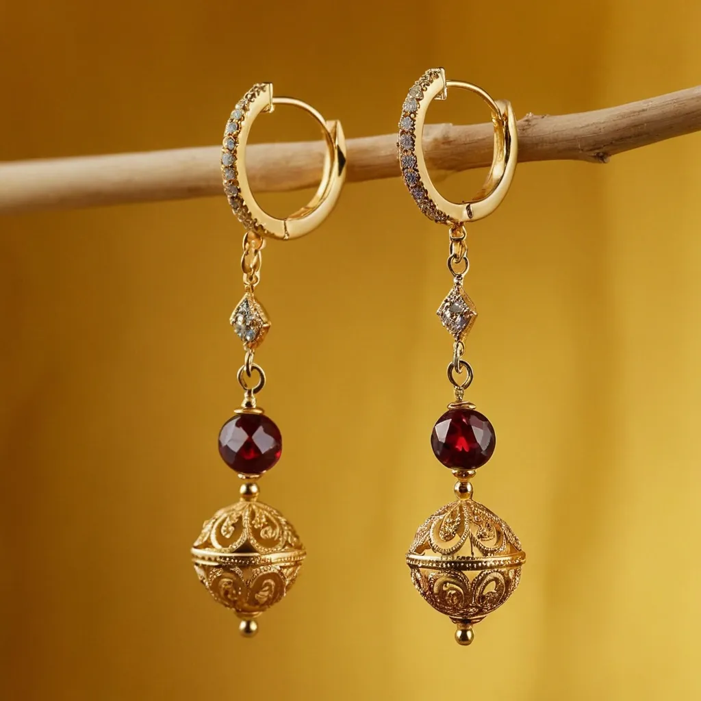 detailed photo of golden earrings