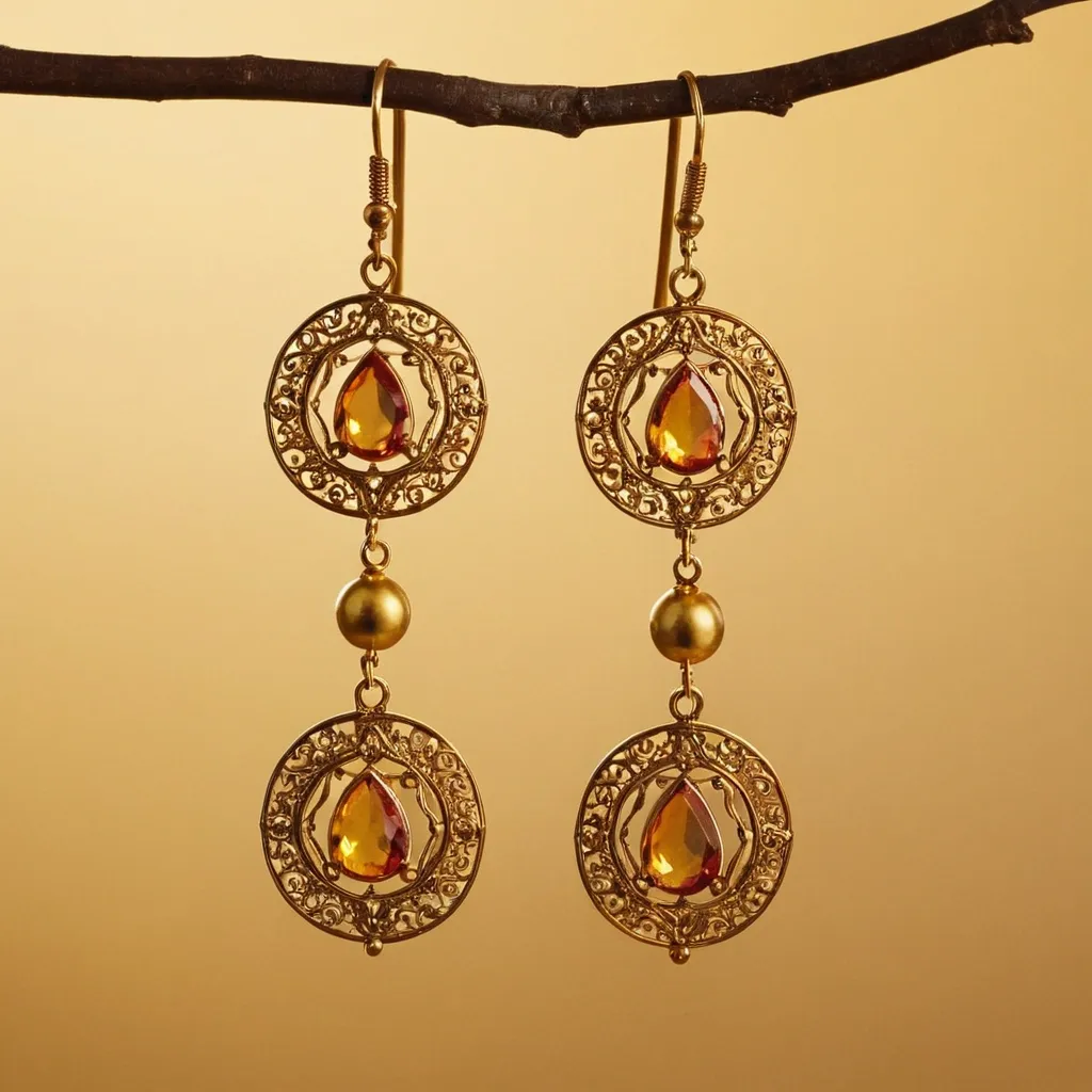 detailed photo of golden earrings