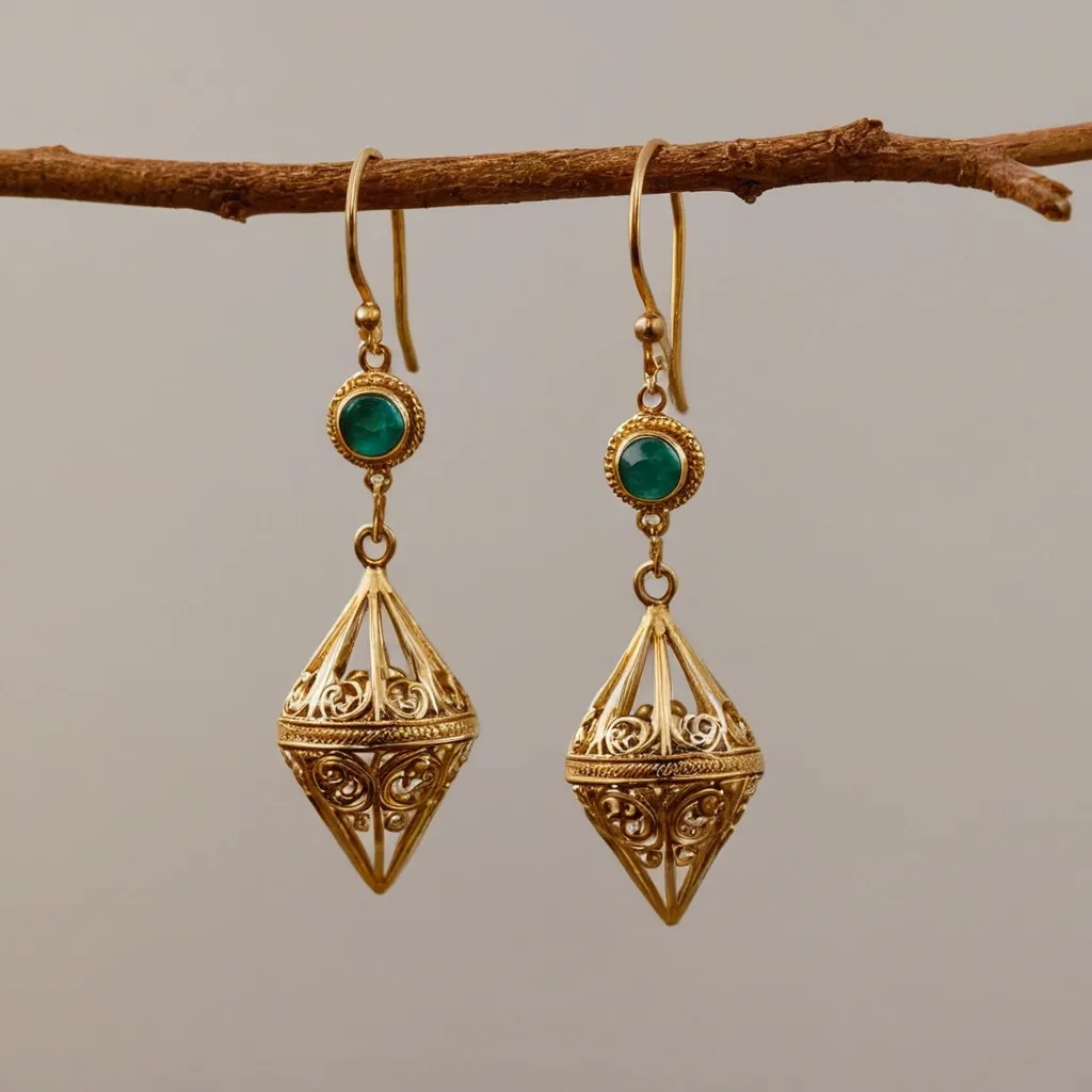 detailed photo of golden earrings