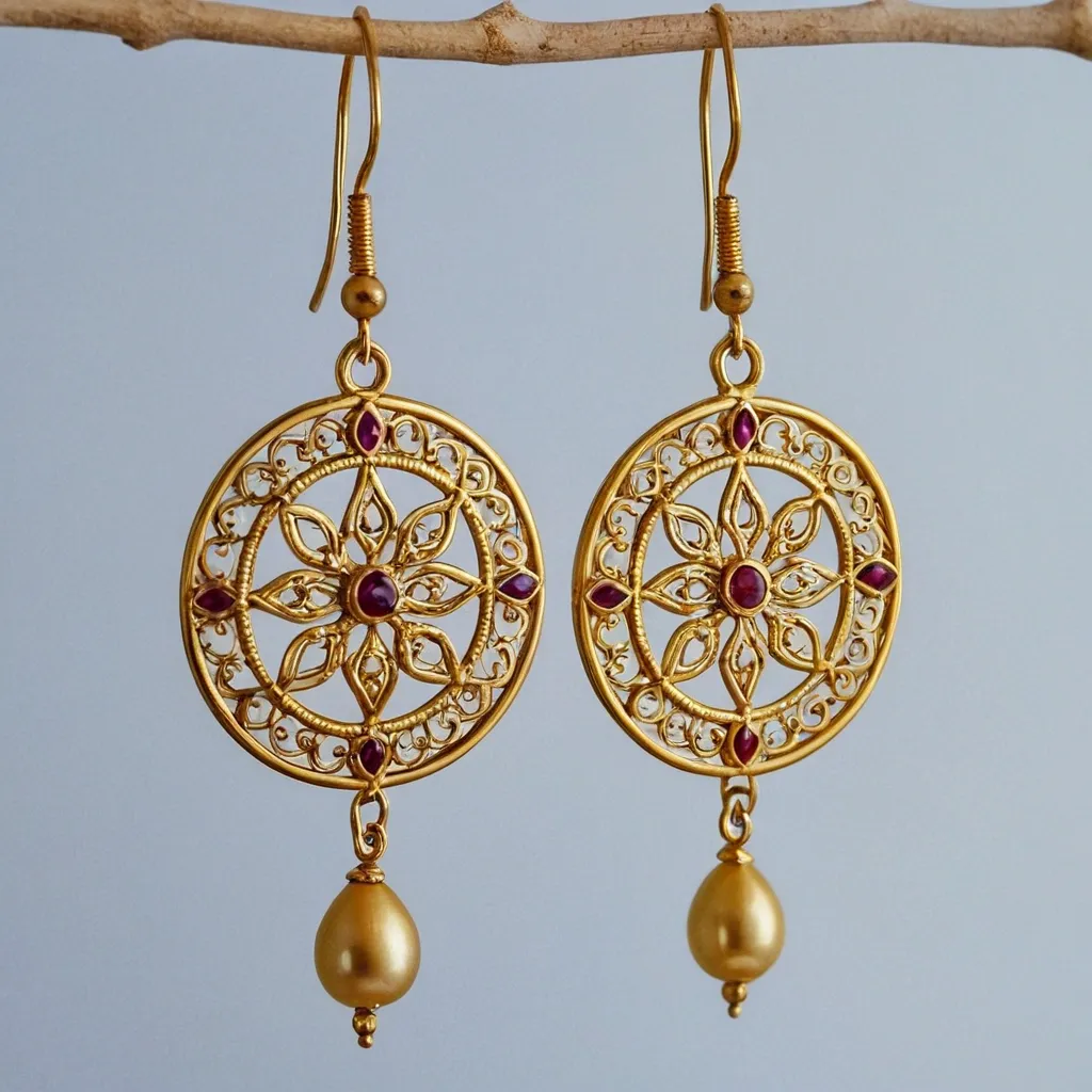 detailed photo of golden earrings