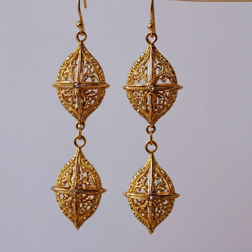detailed photo of golden earrings