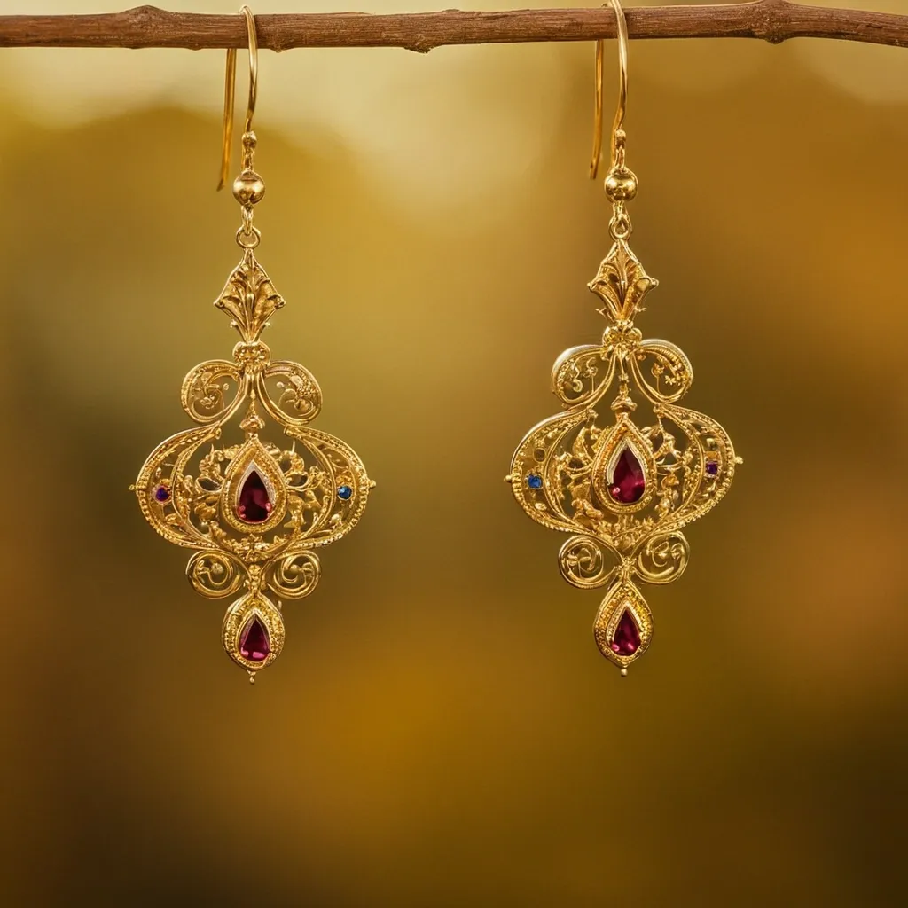 detailed photo of golden earrings