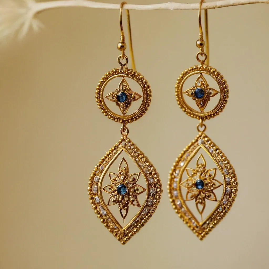 detailed photo of golden earrings