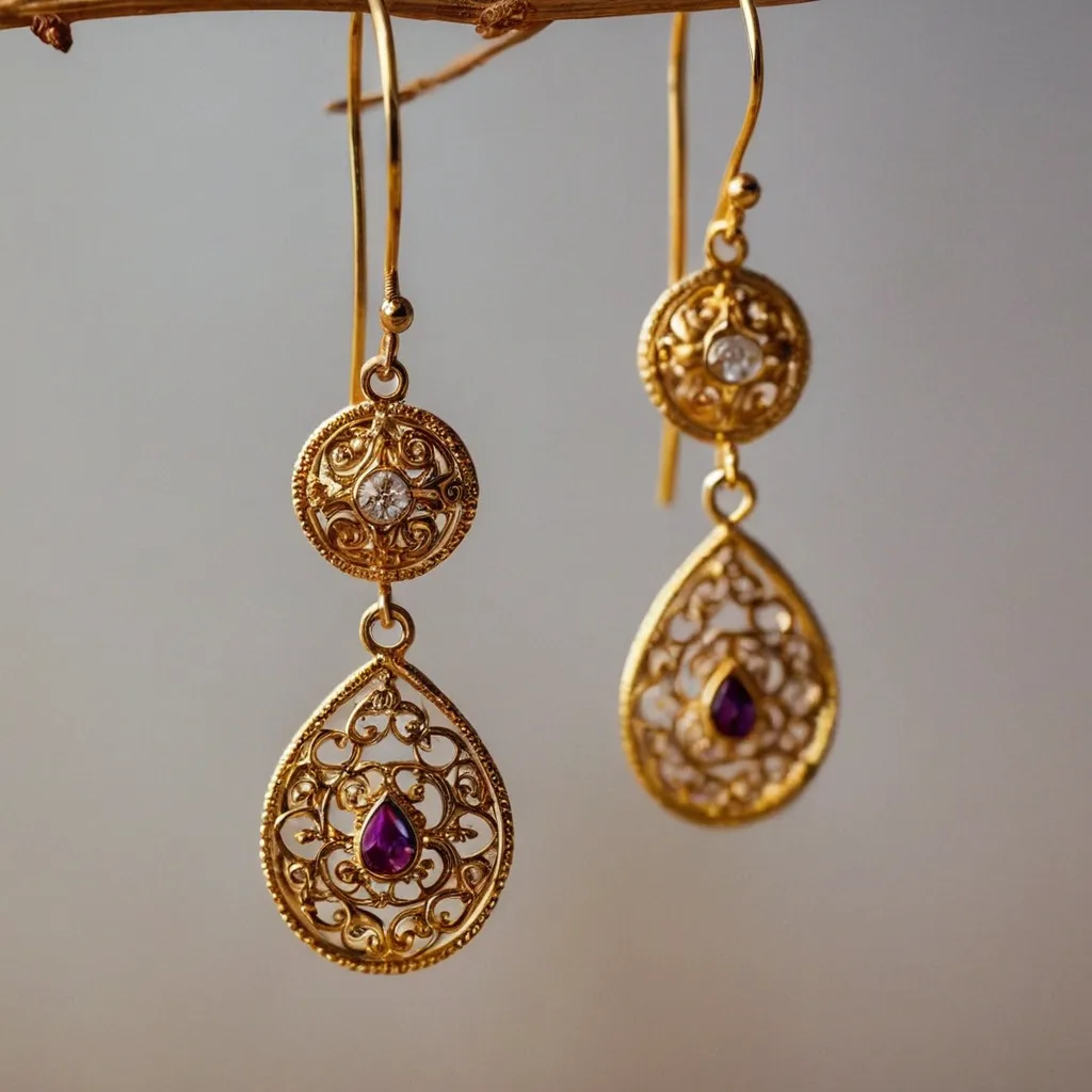 detailed photo of golden earrings