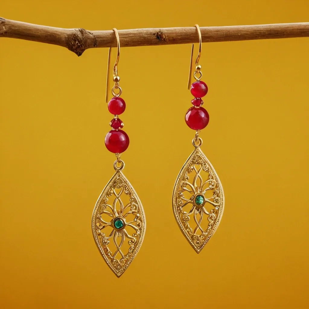 detailed photo of golden earrings