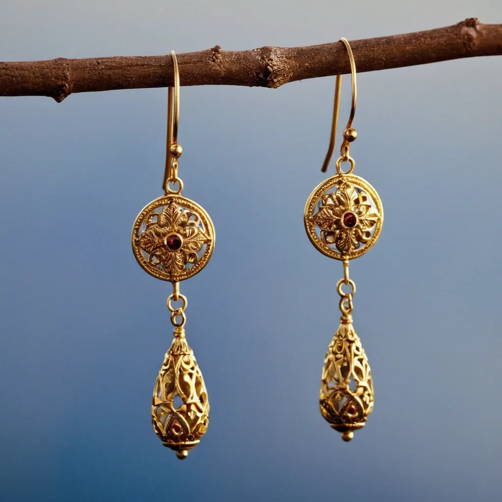 detailed photo of golden earrings