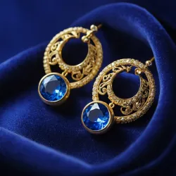 photo of #3 golden earrings with blue gem