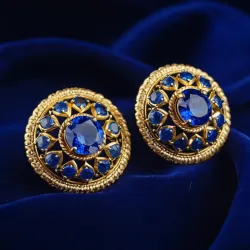 photo of 3-golden-earrings-with-blue-gem