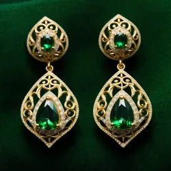 photo of 4-golden-earrings-with-green-gem