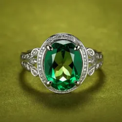 photo of #5 silver ring with green gem
