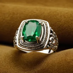 photo of #5 silver ring with green gem