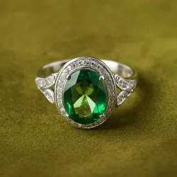 photo of #5 silver ring with green gem
