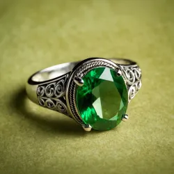 photo of #5 silver ring with green gem
