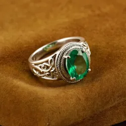 photo of #5 silver ring with green gem