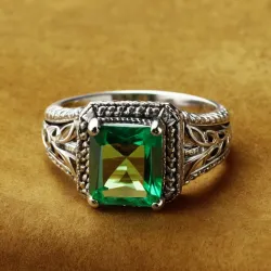 photo of #5 silver ring with green gem