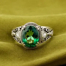 photo of #5 silver ring with green gem