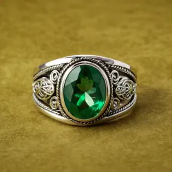 photo of #5 silver ring with green gem