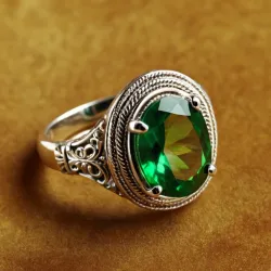 photo of #5 silver ring with green gem