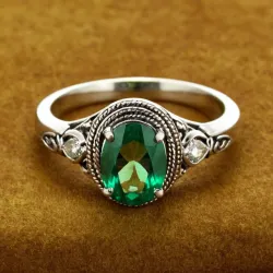 photo of #5 silver ring with green gem