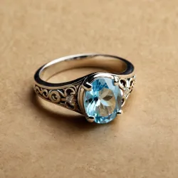 photo of #6 silver ring with light blue gem