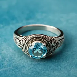 photo of #6 silver ring with light blue gem