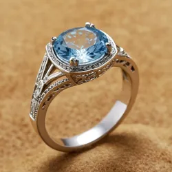 photo of #6 silver ring with light blue gem