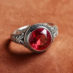 photo of #7 silver ring with light red gem