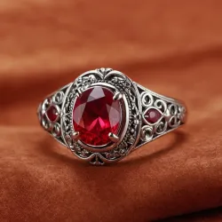 photo of #7 silver ring with light red gem