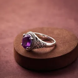 photo of #8 silver ring with purple gem