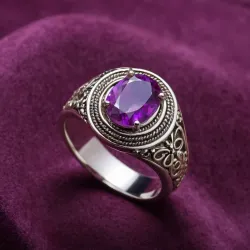photo of #8 silver ring with purple gem