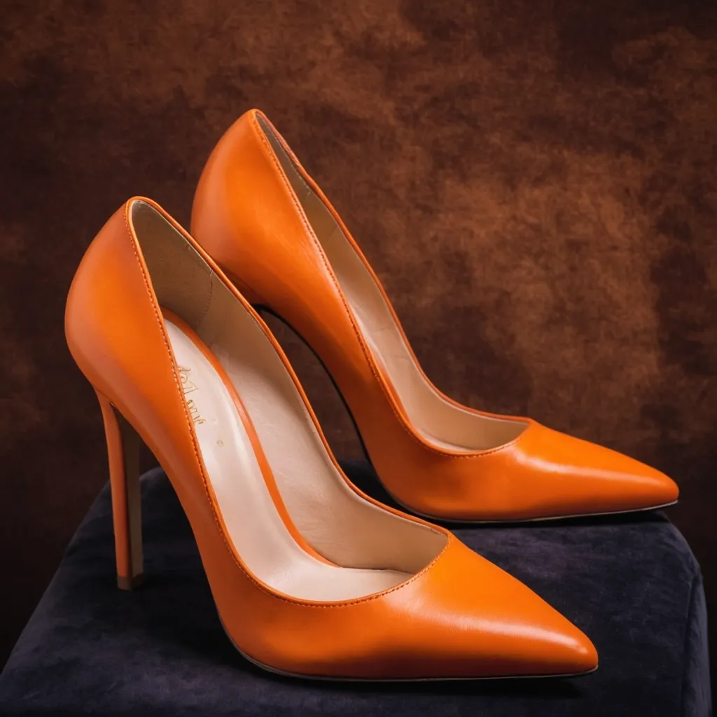detailed photo of orange high heels