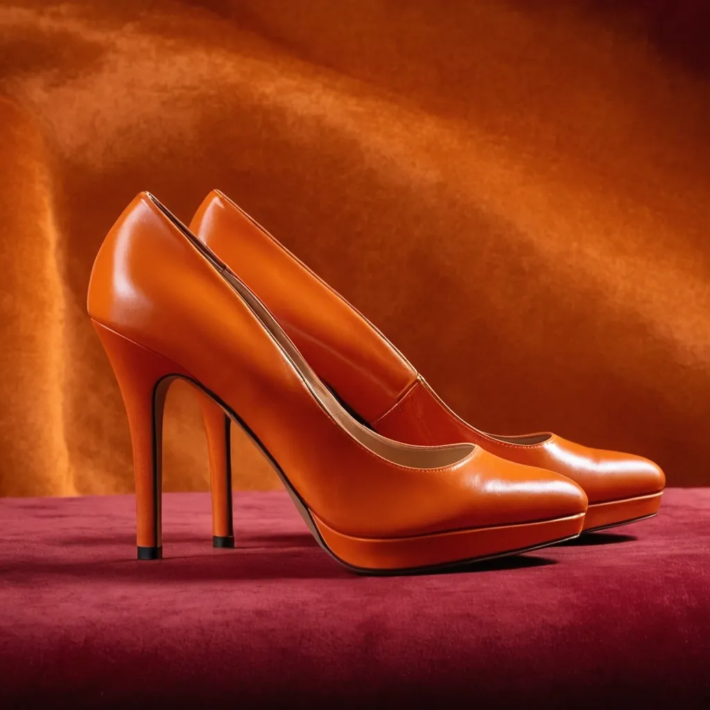 detailed photo of orange high heels