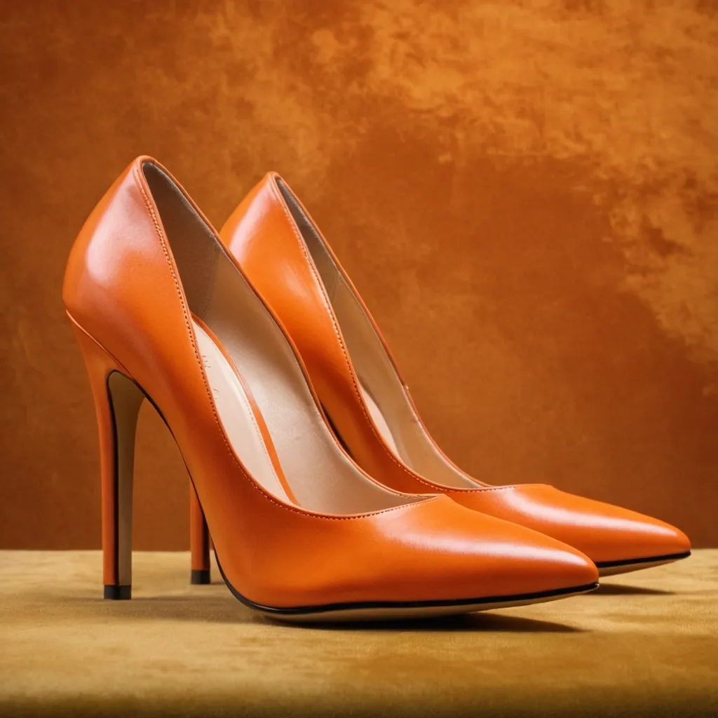 detailed photo of orange high heels