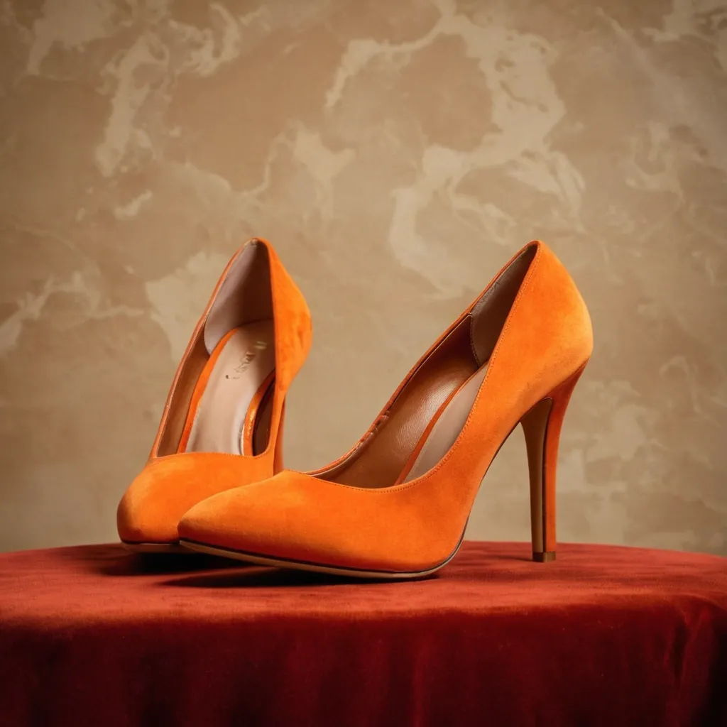 detailed photo of orange high heels