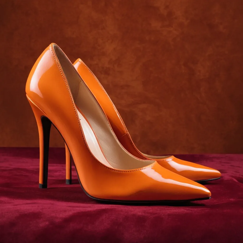 detailed photo of orange high heels